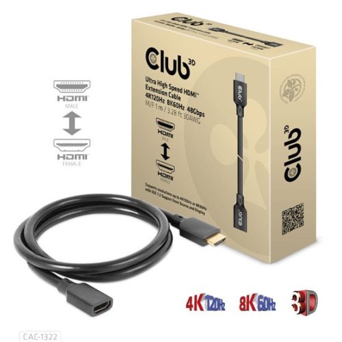 Club3D High Speed HDMI 4K 120Hz 8k 60Hz Extension kábel M/F 1m/3,23ft