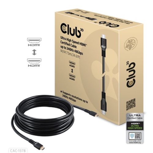 Club3D Ultra High Speed HDMI kábel  4K120Hz 8K60Hz 48Gbps M/M - 7,5m