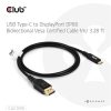 Club3D USB Type-C - DisplayPort 2.1 VESA DP80 M/M kétirányú kábel - 1m