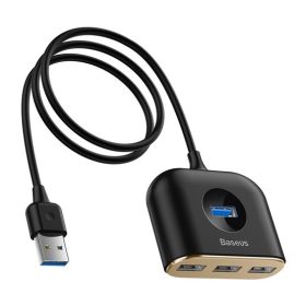   Baseus Square Round 4-in-1 USB Type-A HUB dokkoló állomás, 1 m, fekete