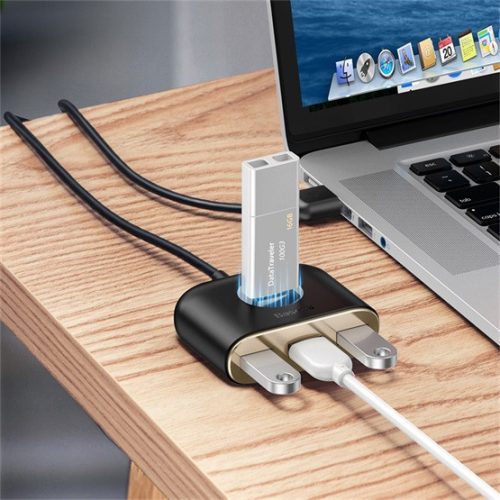 Baseus Square Round 4-in-1 USB Type-A HUB dokkoló állomás, 1 m, fekete