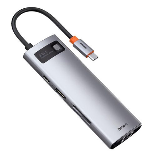 Baseus Metal Gleam 8-in-1 USB Type-C HUB dokkoló állomás, szürke