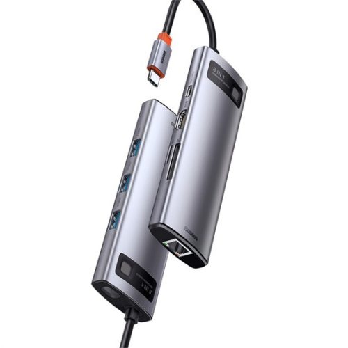 Baseus Metal Gleam 8-in-1 USB Type-C HUB dokkoló állomás, szürke