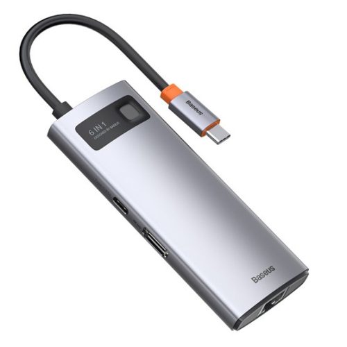 Baseus Metal Gleam 6-in-1 USB Type-C HUB dokkoló állomás, szürke