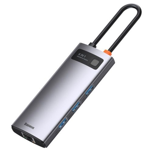 Baseus Metal Gleam 6-in-1 USB Type-C HUB dokkoló állomás, szürke