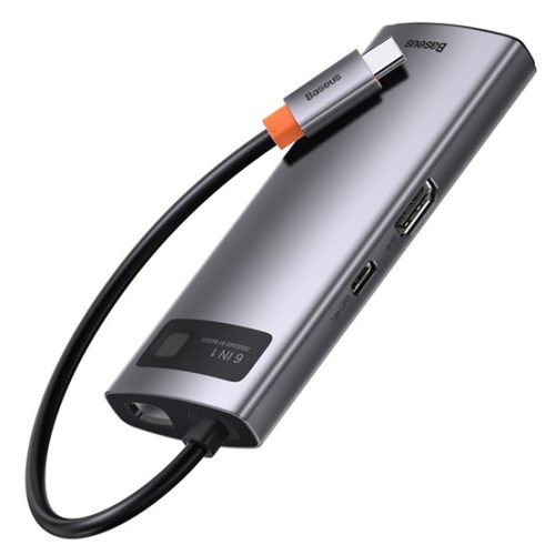 Baseus Metal Gleam 6-in-1 USB Type-C HUB dokkoló állomás, szürke