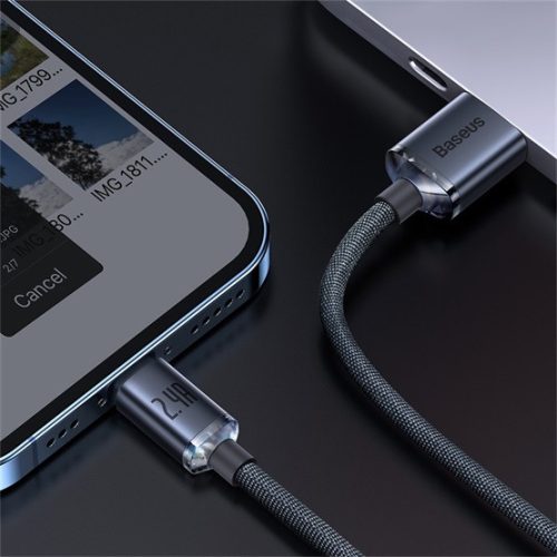 Baseus Crystal Shine USB Type-A – iPhone, 2.4A gyorstöltő adatkábel, 1.2m, fekete