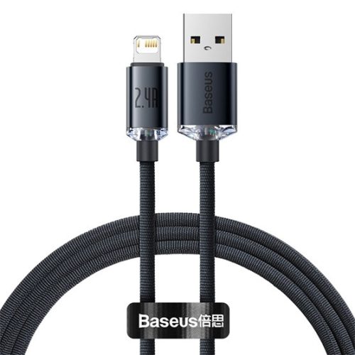 Baseus Crystal Shine USB Type-A – iPhone, 2.4A gyorstöltő adatkábel, 1.2m, fekete
