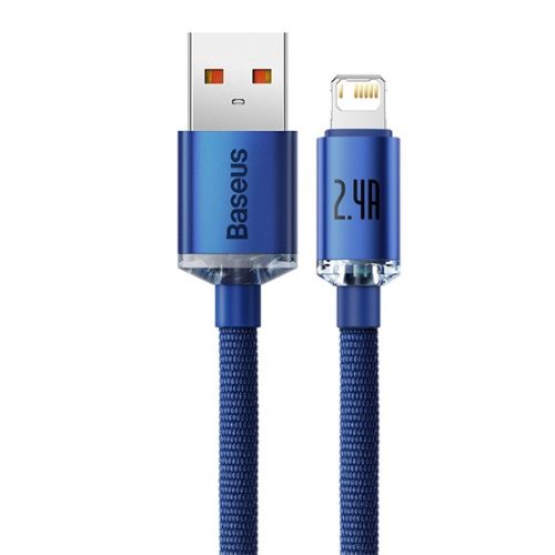 Baseus Crystal Shine USB Type-A – iPhone, 2.4A, gyorstöltő adatkábel, 1.2m, kék