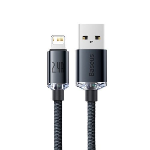Baseus Crystal Shine USB Type-A – iPhone, 2.4A gyorstöltő adatkábel, 2m, fekete