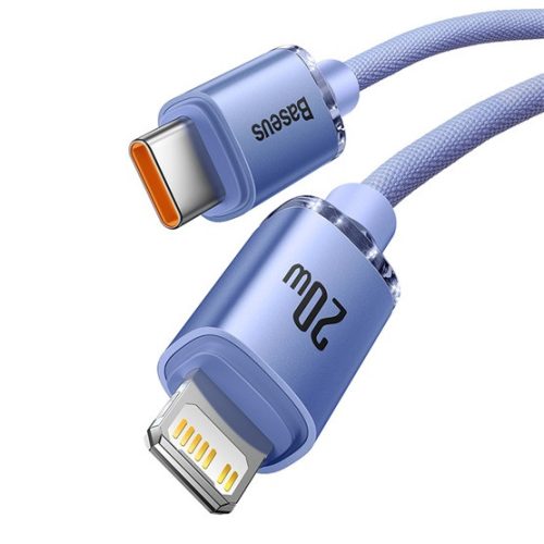 Baseus Crystal Shine USB Type-C – iPhone, 20W gyorstöltő adatkábel, 1.2m, lila