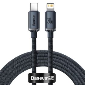   Baseus Crystal Shine USB Type-C – iPhone, 20W gyorstöltő adatkábel, 2m, fekete