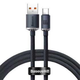   Baseus Crystal Shine USB Type-A – USB Type-C, 100W gyorstöltő adatkábel, 1.2m, fekete