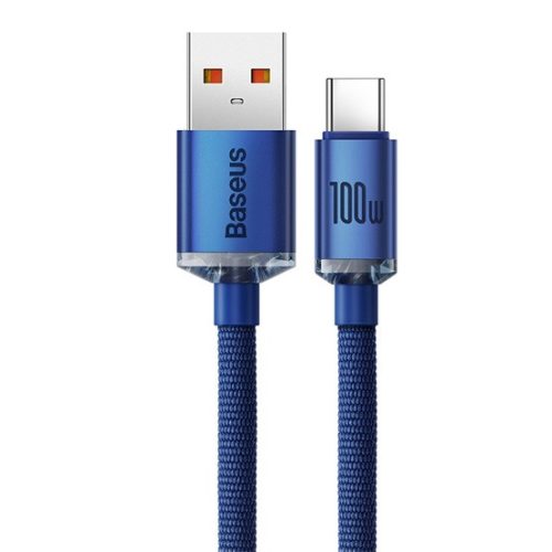 Baseus Crystal Shine USB Type-A – USB Type-C, 100W gyorstöltő adatkábel, 1.2m, kék