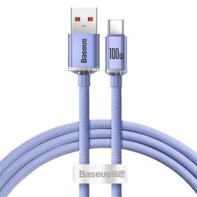   Baseus Crystal Shine USB Type-A – USB Type-C, 100W gyorstöltő adatkábel, 1.2m, lila