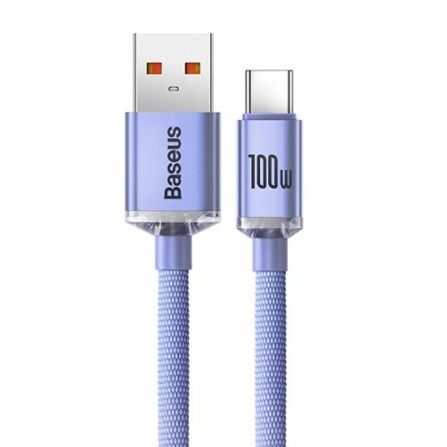 Baseus Crystal Shine USB Type-A – USB Type-C, 100W gyorstöltő adatkábel, 1.2m, lila