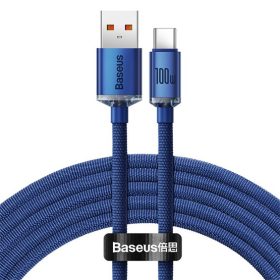   Baseus Crystal Shine USB Type-A – USB Type-C, 100W gyorstöltő adatkábel, 2m, kék