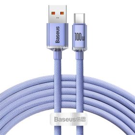   Baseus Crystal Shine USB Type-A – USB Type-C, 100W gyorstöltő adatkábel, 2m, lila