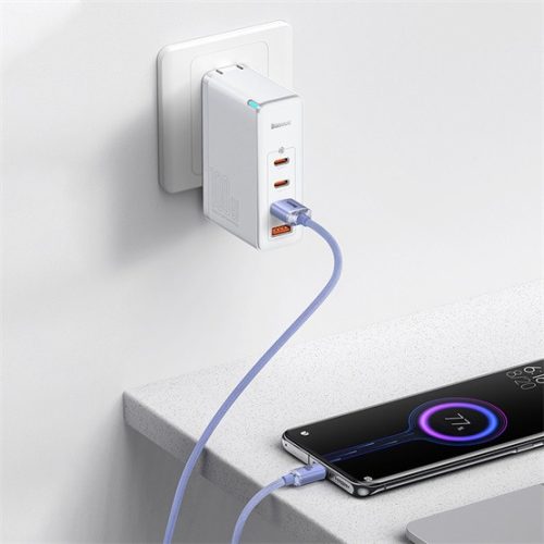 Baseus Crystal Shine USB Type-A – USB Type-C, 100W gyorstöltő adatkábel, 2m, lila