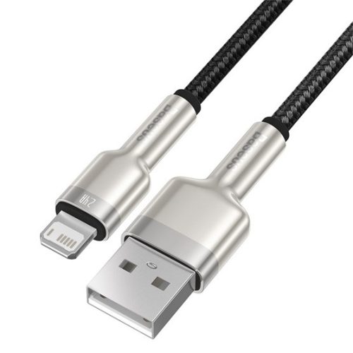 Baseus Cafule Metal USB Type-A – iPhone, 2,4A gyorstöltő adatkábel, 0.25m, fekete