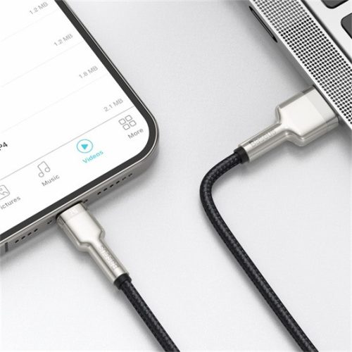 Baseus Cafule Metal USB Type-A – iPhone, 2,4A gyorstöltő adatkábel, 0.25m, fekete