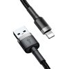 Baseus Cafule USB Type-A – iPhone, 2.4A gyorstöltő adatkábel, 0.5m, fekete/szürke