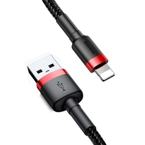 Baseus Cafule USB Type-A – iPhone, 2.4A gyorstöltő adatkábel, 1m, fekete/piros