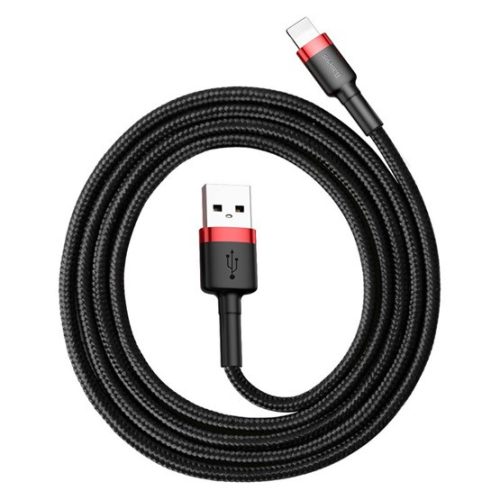 Baseus Cafule USB Type-A – iPhone, 2.4A gyorstöltő adatkábel, 1m, fekete/piros