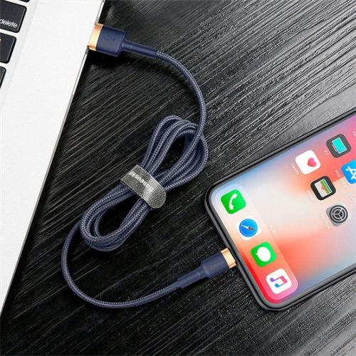 Baseus Cafule USB Type-A – iPhone, 2.4A gyorstöltő adatkábel, 1m, kék/arany