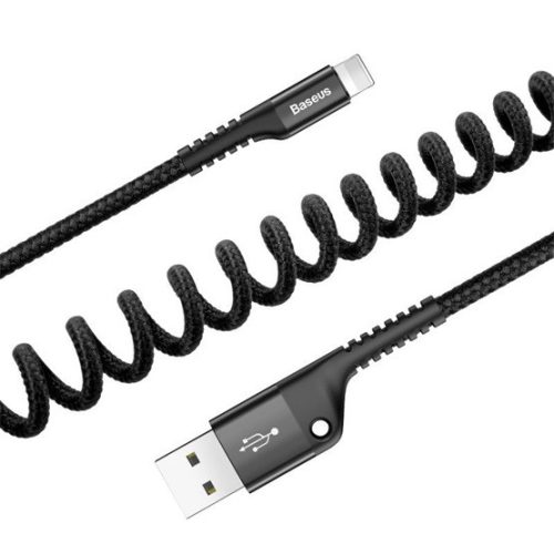 Baseus Fish Eye Spring USB Type-A – iPhone, 2A gyorstöltő adatkábel, 1m, fekete