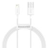 Baseus Superior USB Type-A – iPhone, 2.4A gyorstöltő adatkábel, 1m, fehér
