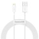 Baseus Superior USB Type-A – iPhone, 2.4A gyorstöltő adatkábel, 2m, fehér
