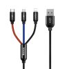 Baseus Three Primary Colors 3-in-1 USB Type-A – iPhone+USB Type-C+Micro USB, 3.5A gyorstöltő adatkábel, 0.3m, fekete