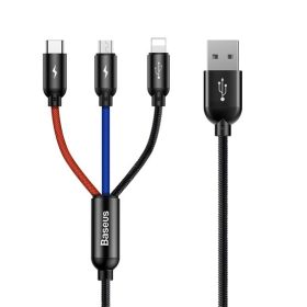   Baseus Three Primary Colors 3-in-1 USB Type-A – iPhone+USB Type-C+Micro USB, 3.5A gyorstöltő adatkábel, 0.3m, fekete