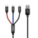 Baseus Three Primary Colors 3-in-1 USB Type-A – iPhone+USB Type-C+Micro USB, 3.5A gyorstöltő adatkábel, 0.3m, fekete