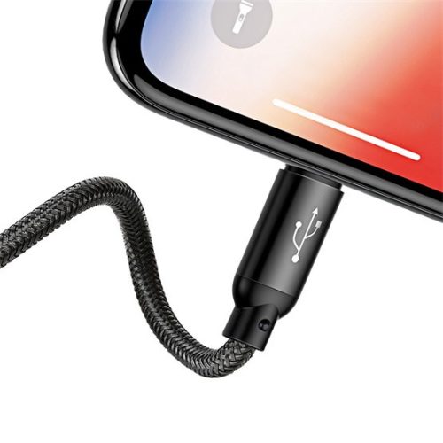 Baseus Three Primary Colors 3-in-1 USB Type-A – iPhone+USB Type-C+Micro USB, 3.5A gyorstöltő adatkábel, 1.2m, fekete