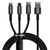 Baseus Tungsten Gold 3-in-1 USB Type-A – iPhone+USB Type-C+Micro USB, 3.5A gyorstöltő adatkábel, 1.5m, fekete