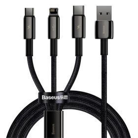   Baseus Tungsten Gold 3-in-1 USB Type-A – iPhone+USB Type-C+Micro USB, 3.5A gyorstöltő adatkábel, 1.5m, fekete
