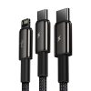 Baseus Tungsten Gold 3-in-1 USB Type-A – iPhone+USB Type-C+Micro USB, 3.5A gyorstöltő adatkábel, 1.5m, fekete