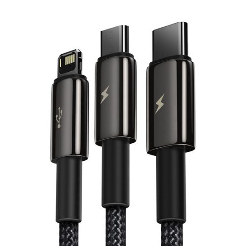 Baseus Tungsten Gold 3-in-1 USB Type-A – iPhone+USB Type-C+Micro USB, 3.5A gyorstöltő adatkábel, 1.5m, fekete