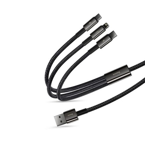 Baseus Tungsten Gold 3-in-1 USB Type-A – iPhone+USB Type-C+Micro USB, 3.5A gyorstöltő adatkábel, 1.5m, fekete