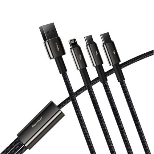 Baseus Tungsten Gold 3-in-1 USB Type-A – iPhone+USB Type-C+Micro USB, 3.5A gyorstöltő adatkábel, 1.5m, fekete