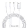 Baseus Superior USB Type-A – iPhone+USB Type-C+Micro USB, 3.5A gyorstöltő adatkábel, 1.5m, fehér