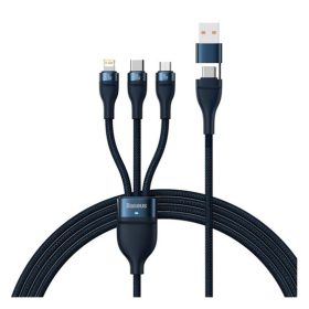   Baseus Flash II Two-for-Three USB Type-C/A – iPhone+USB Type-C+Micro USB, 100W gyorstöltő adatkábel, 1.2m, kék