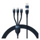 Baseus Flash II Two-for-Three USB Type-C/A – iPhone+USB Type-C+Micro USB, 100W gyorstöltő adatkábel, 1.2m, kék