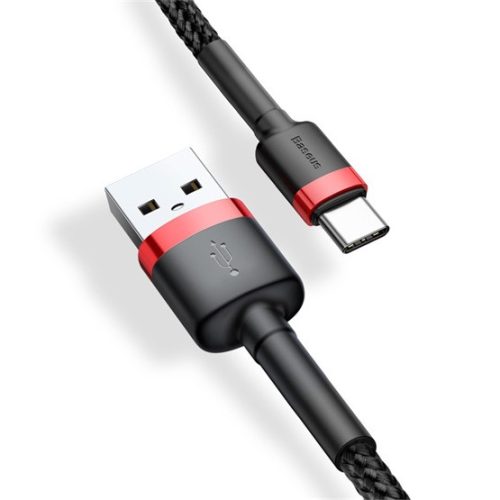 Baseus Cafule USB Type-A – USB Type-C, 18W gyorstöltő adatkábel, 0.5m, fekete/piros