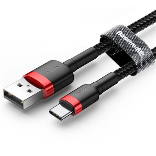 Baseus Cafule USB Type-A – USB Type-C, 10W töltőkábel, 2m, fekete/piros