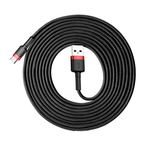 Baseus Cafule USB Type-A – USB Type-C, 10W töltőkábel, 3m, fekete/piros