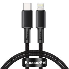   Baseus High Density Braided USB Type-C – iPhone, PD 20W gyorstöltő adatkábel, 1m, fekete