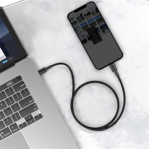 Baseus High Density Braided USB Type-C – iPhone, PD 20W gyorstöltő adatkábel, 1m, fekete